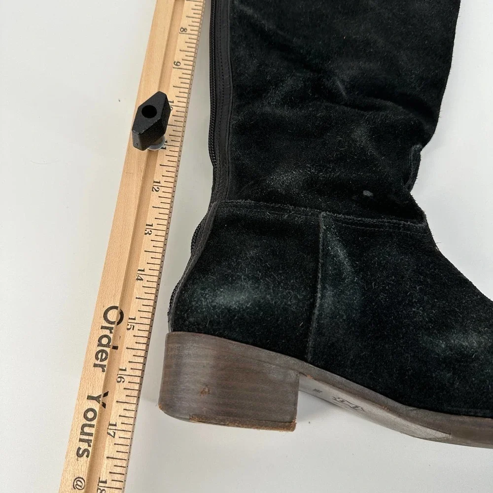 Tory Burch Womens Suede Leather Tall Riding Boot Round Toe Zipper Black Size 6